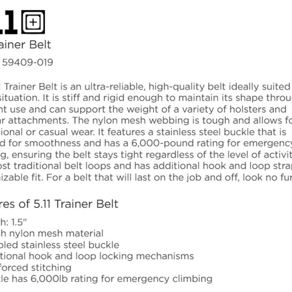 5.11 Tactical Trainer Belt 59409 Tan Nylon Men Size XL 40-42 Heavy Duty 1.5 inch - Picture 14 of 15